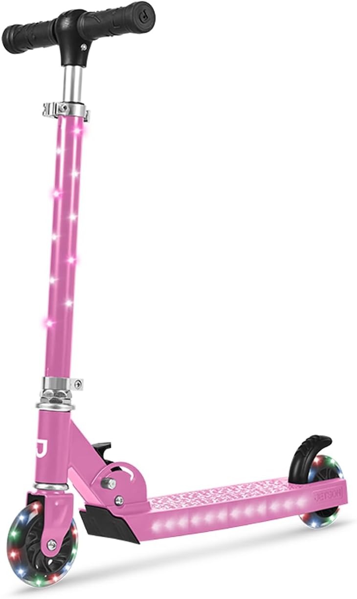 JETSON Kids Jupiter 2-Wheel Light-Up Kick Scooter, LED Lights on Handlebar, Stem, Wheels & Deck, Adjustable Handlebar, Rear Brake, Easy-Folding Mechanism, Ages 5+ - Image 1